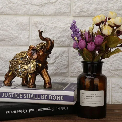 Vista 9 de Buachois Estatua de elefante de la suerte, símbolo de suerte y prosperidad, acento dorado antiguo de resina, figura de elefantes Feng Shui, adornos