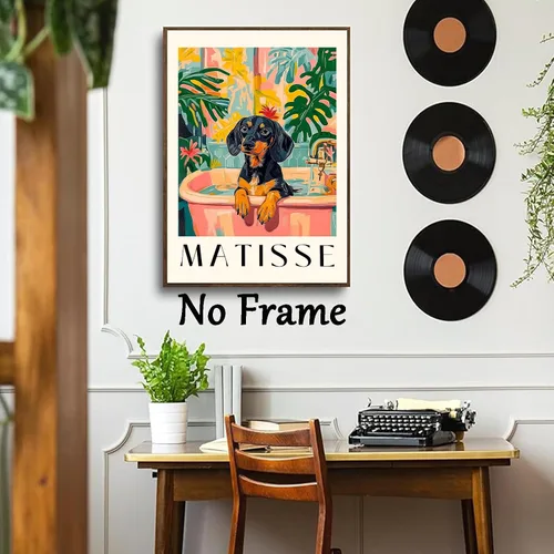 Vista 2 de Henri Matisse - Póster de pared con diseño de perro negro en la bañera, diseño vintage estético de animales, divertido arte de pared para baño