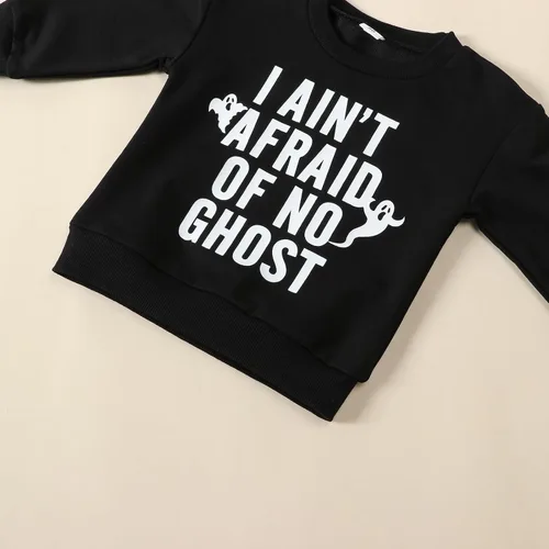 Vista 5 de Gueuusu Ropa de Halloween para bebé niño, sudadera divertida con estampado de letras, manga larga, sudadera con estampado de calabaza