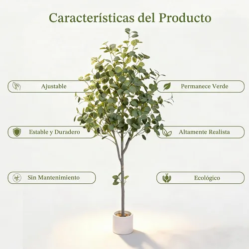 Vista 5 de Planta de eucalipto falsa de 5 pies, árbol artificial de seda con Eucalipto - verde de 5 pies