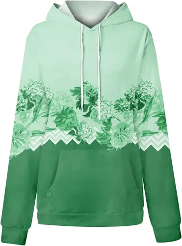 Vista 4 de Sudadera de manga larga para mujer, sudadera estampada con capucha y bolsillo, casual, con cordón, deportiva