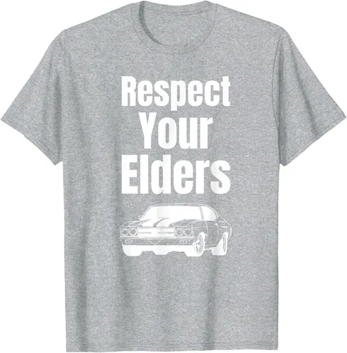 Vista 32 de Divertido regalo de auto para chicos – Respect Your Elders Classic Muscle Car Camiseta, Negro, S