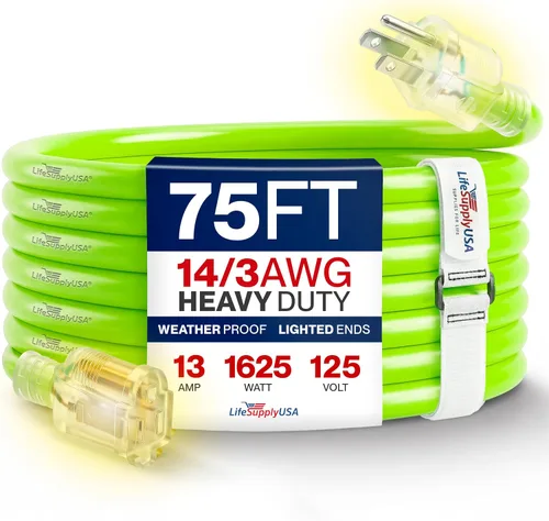 Vista 149 de Cable de extensión SJT de 12/3 300 V con luz LED para uso en interiores y exteriores con enchufe con iluminación LED Amarillo