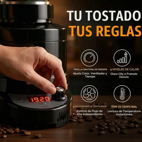 Vista 3 de SR540 Tostador Automático de Granos de Café Tueste Café en Casa Ajustes de Calor Variables Control de Ventilador de Convección Pantalla