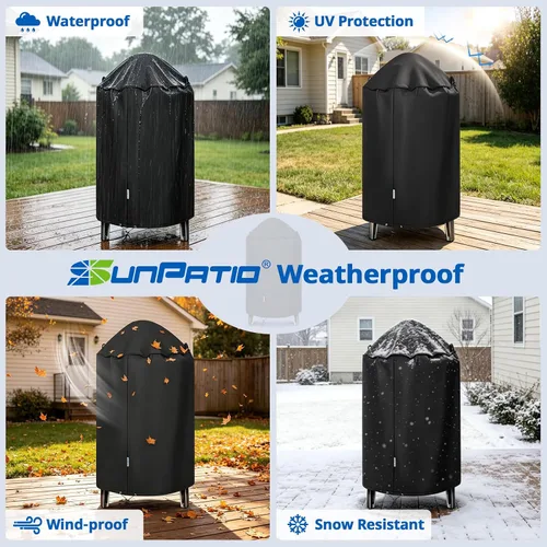 Vista 12 de SunPatio Cubierta redonda para ahumador de 30 pulgadas, resistente e impermeable, para parrilla Weber, Charbroil, Char-Griller Kamado y más