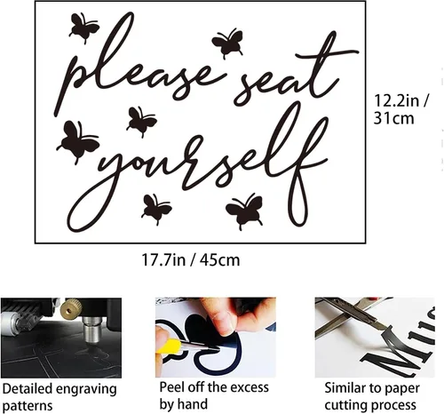 Vista 5 de Divertidas calcomanías de pared con texto en inglés «Please Seat Yourself Bath», letrero de vinilo con texto en inglés «Please Seat Yourself»