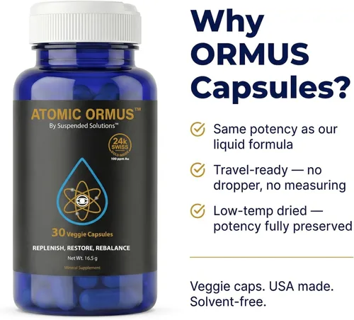 Vista 3 de Atomic Ormus Cápsulas monoatómicas de oro de 24 quilates en el interior, 30 cápsulas, oro de 24 quilates, platino iridio ORMUS, energéticamente