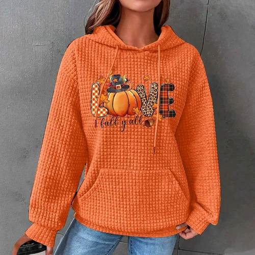 Vista 2 de Sudadera de gran tamaño para mujer, sudaderas con capucha con capucha, de punto gofre, casual, cómoda, trajes de moda de otoño