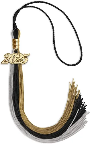 Vista 101 de Endea - Borla de graduación de triple color con gota de fecha dorada (negro/dorado/granate, 2020)