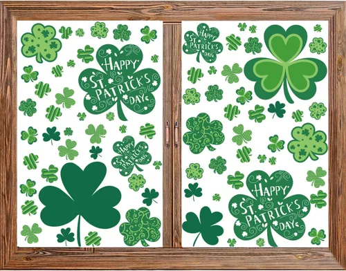 Vista 6 de CAVLA Decoración de trébol para ventana del día de San Patricio, 8 hojas de trébol grande del día de San Patricio, calcomanías estáticas