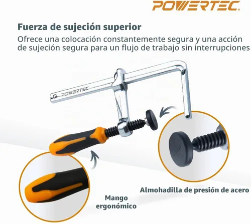 Vista 2 de POWERTEC 71410 Abrazadera de riel guía de tornillo rápido para mesa MFT y sistema de riel guía de sierra de riel, capacidad de 5-3/8" x profundidad