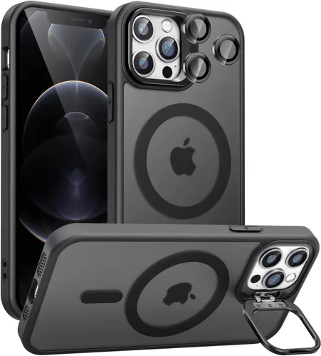 Vista 11 de Funda magnética para iPhone 11 con soporte, compatible con Magsafe, protección militar y protector de lente de cámara, funda translúcida mate
