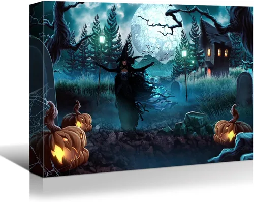 Vista 11 de BANHUA1 Decoración de pared de calabaza de Halloween, lienzo, arte de pared, pósteres para decoración del hogar, arte de pared, impresiones