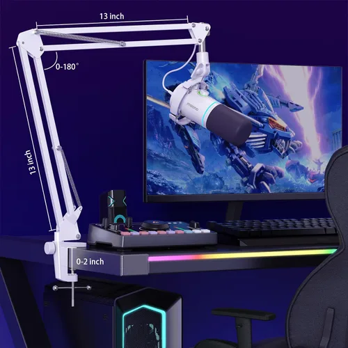 Vista 9 de MAONO Kit de micrófono dinámico XLR/USB, micrófono de podcast RGB con software, silencio, perilla de ganancia, control de volumen, brazo de brazo