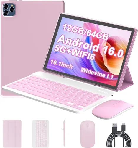 Vista 9 de Tablet Android 15 de 10 pulgadas, 12 (3+9) GB RAM+64GB ROM, tabletas 2 en 1 con funda de teclado y mouse Stylus, procesador de cinco núcleos de 1.8