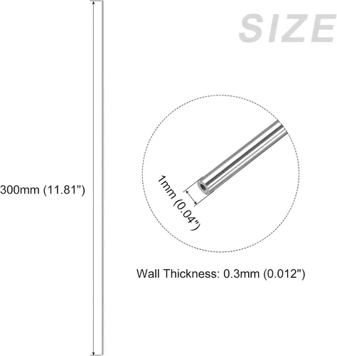 Vista 2 de METALLIXITY Tubo de acero inoxidable 304 (0.039 in de profundidad x 0.012 in de pared T x 11.811 in de largo), 5 piezas, tubo recto, para muebles