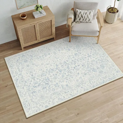 Vista 86 de PureCozy Alfombra de área beige de 2 x 3 pulgadas, lavable, vintage, pequeña, para entrada, cocina, suave, retro, floral, de pelo bajo, tapete