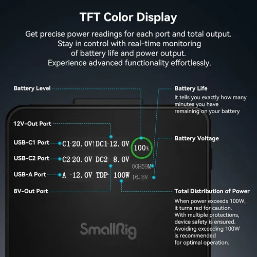 Vista 6 de SMALLRIG V Mount Battery VB99 Pro, 99Wh / 6800mAh Mini V-Mount Batería
