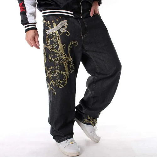 Vista 4 de LUOBANIU Pantalones vaqueros holgados negros para hombre, estilo hip hop, ajuste holgado, estilo vintage de los años 90, pantalones de mezclilla
