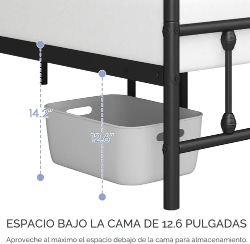Vista 8 de Yaheetech Marco de cama con plataforma de metal doble, cabecero y estribo Negro