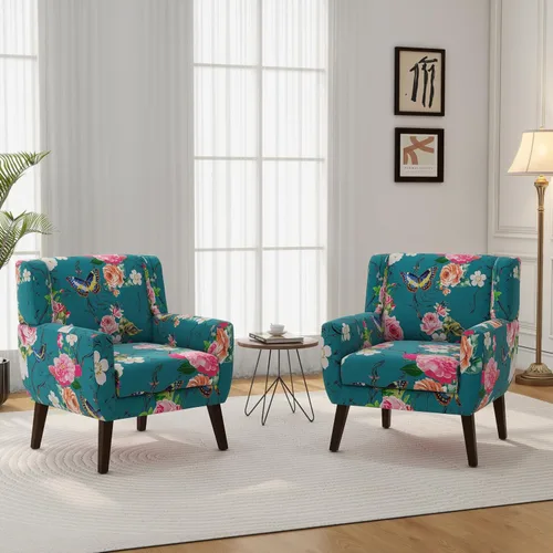 Vista 45 de Accent Chair Set of 1, Comfy Reading Armchair, Beige Linen Blend, Tufted Button Backrest, Solid Wood Frame, Upholstered Club Single Sofa Chairs