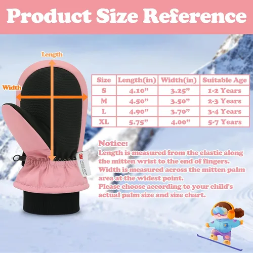 Vista 6 de Sarfel Guantes de invierno impermeables para niños pequeños, guantes de nieve para niños, guantes de esquí para niños, guantes de bebé Thinsulate