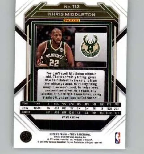 Vista 2 de 2022-23 Panini Prizm Prizms Silver #112 Khris Middleton Milwaukee Bucks NBA Basketball Trading Card