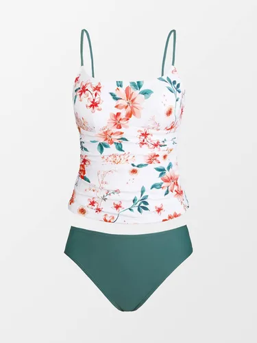 Vista 5 de CUPSHE Traje de baño tankini de dos piezas para mujer fruncido con control de abdomen lazo floral