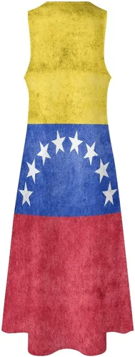 Vista 4 de Vestido largo hasta el tobillo de la bandera de Venezuela para mujer, sin mangas, de verano con bolsillos