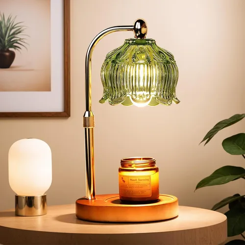 Vista 13 de GEEZO - Lámpara calefactora de fragancia para velas, calentador de velas eléctrico con temporizador y regulador de intensidad, regalos de Navidad