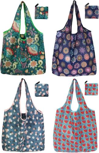 Vista 7 de Bolsas de compras reutilizables para comestibles, paquete de 4 de 50 libras bolsas plegables grandes y lavables para mercado, compactas para un
