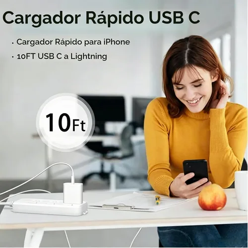 Vista 4 de Cargador rápido para iPhone, [certificado MFi] Bloque de carga rápida USB C de 20 W con cable de Tipo-C a Lightning de 10 pies, carga súper rápida