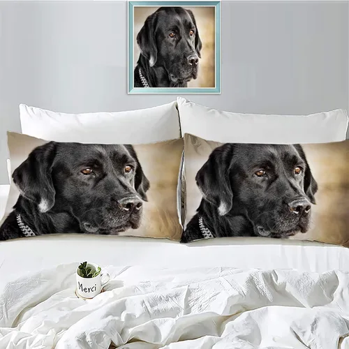 Vista 3 de Juego de ropa de cama de tamaño individual de labrador negro, juego de funda de edredón de microfibra suave para niños y niñas, juegos de funda