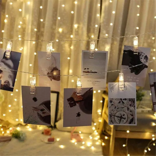 Vista 3 de Dopheuor Luces en Cadena con Clip para Fotos LED, Luces de Hadas con Clip para Fotos Colgantes, Operadas a Pilas para Regalos, Patio, Navidad