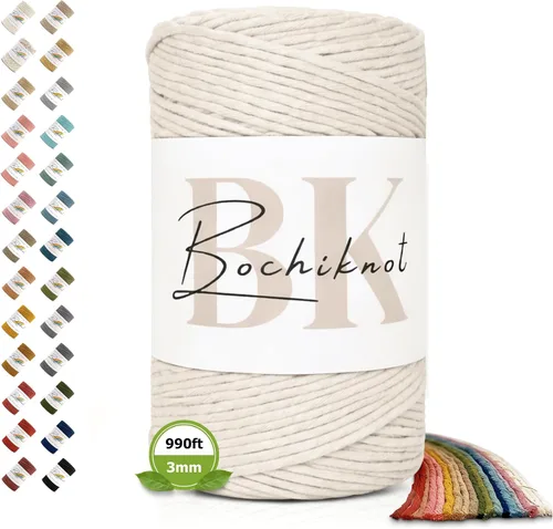 Vista 26 de BOCHIKNOT Cordón de macramé de 3 mm x 302 m - Cordón de macramé de hebra única para colgantes de pared, perchas de plantas - Cordón de macramé de 3