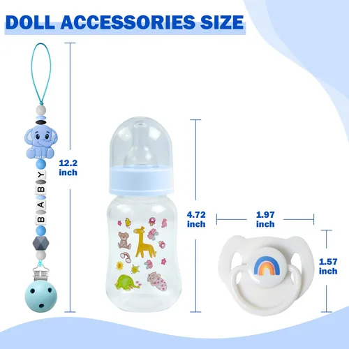 Vista 6 de SCOM Juego de Accesorios para Muñeca Bebé Reborn - Chupetes Magnéticos Arcoíris y Biberones para Muñeca Bebé Removibles Reutilizables con Clips