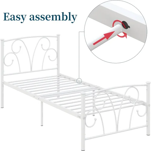 Vista 11 de Elephance - Base de cama individual con cabecera y estribo de metal, color blanco