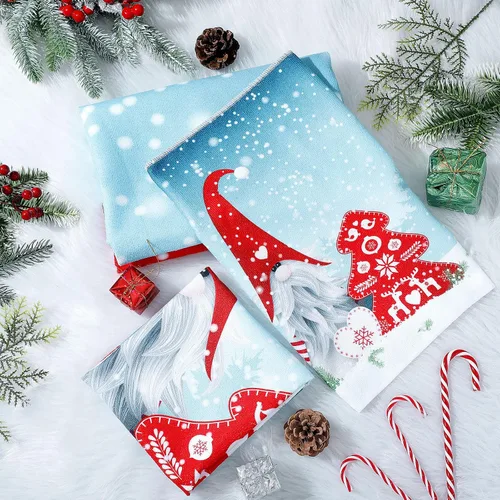Vista 7 de Preboun Juego de 3 toallas de baño navideñas de gnomo, toallas de mano con árbol de Navidad, toallas de baño con copos de nieve de invierno, toallas