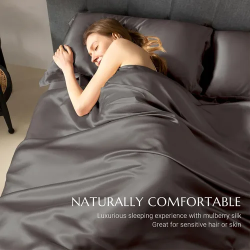 Vista 4 de THXSILK Juego de funda de edredón de seda de 4 piezas, sábanas de seda, juegos de cama de lujo, ultra suave, lavable a máquina, duradera, 100% seda