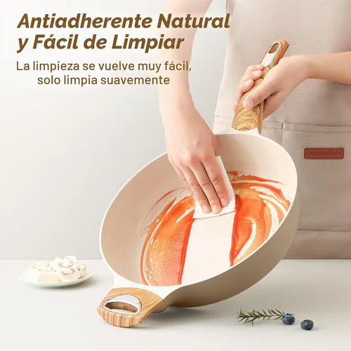 Vista 3 de SENSARTE Sartén antiadherente de cerámica con tapa, sartén profunda de 10.5 pulgadas, sartén saltear de 3.8 cuartos, sartén de inducción, sartén