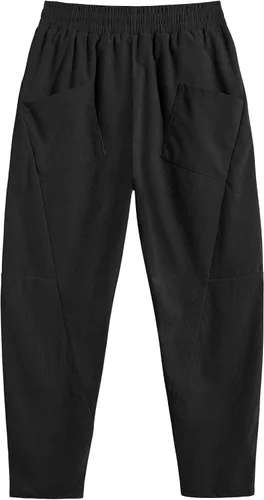Vista 4 de COOFANDY Pantalones de pana para hombre, cintura elástica, con cordón, pantalones harén sueltos a la moda, pantalones largos casuales con 4 bolsillos