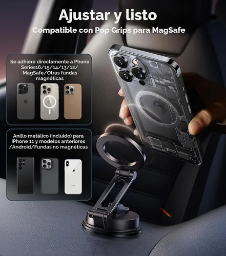 Vista 9 de Soporte plegable de succión al vacío: soporte magnético para teléfono de automóvil para magsafe, brazo de aleación aeroespacial, el mejor