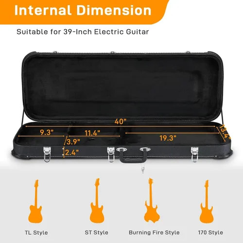 Vista 3 de Ktaxon Funda dura para guitarra eléctrica, rectangular de madera estándar de 39 pulgadas. Estuche protector para guitarra eléctrica con cierre