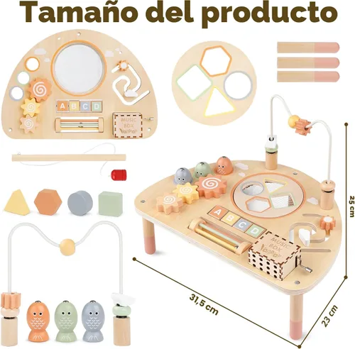 Vista 6 de Mesa de Actividad para Niños de 1 Año, Juguetes Montessori para Niñas y Niños de 1 a 2 Años, Regalos, Mesa de Juego Sensorial de Madera 8 en 1