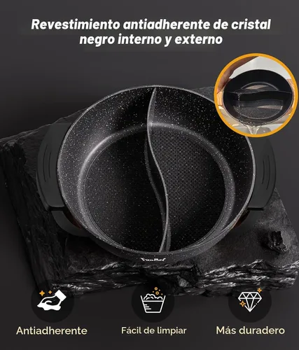 Vista 5 de Olla eléctrica de doble cara de 6L con asas frías al tacto, calor ajustable de 1100 W, interior hexagonal antiadherente y protección contra