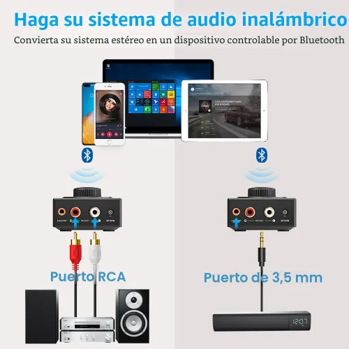 Vista 2 de YMOO B06T3 - Receptor inalámbrico Bluetooth con aumento de voz, soporte para streaming estéreo en el hogar, altavoz de sonido Wireless Audio