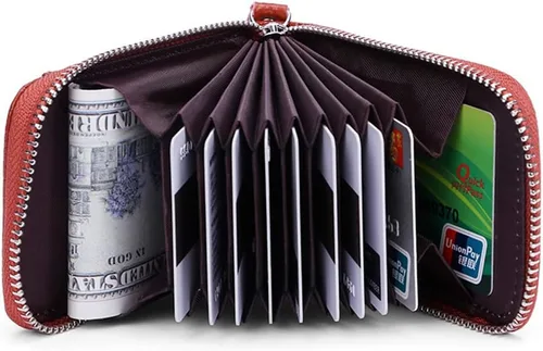Vista 2 de ihreesy Portatarjetas de crédito, de piel vacuna, tarjetero protector para tarjetas de crédito, 9 ranuras para tarjetas, con cremallera