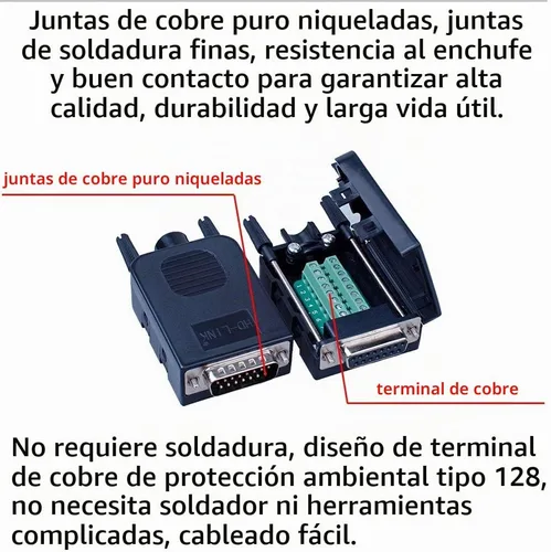 Vista 3 de Adaptador macho de terminal DB15 sin soldadura RS232 a 15 pines