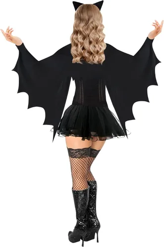 Vista 2 de Disfraz de Halloween de ala de murciélago para mujer, disfraz de murciélago para adultos con diadema