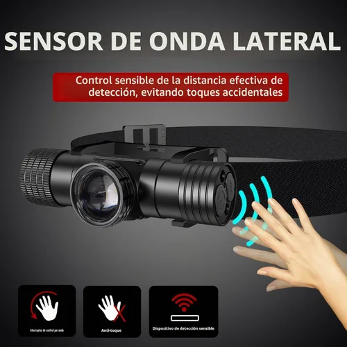 Vista 4 de Linterna frontal recargable, linternas frontales súper brillantes y con zoom, IPX6 resistente al agua, linterna frontal LED recargable con 6 modos